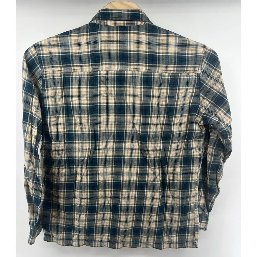 Kuhl XL Mens Lightweight Flannel Shirt Plaid Blue Tan White Cotton Blend - Picture 7 of 8